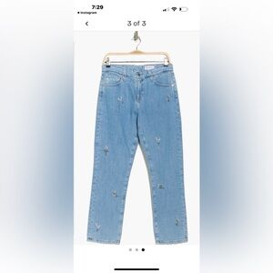 AG Ex-Boyfriend Slouchy Slim Jeans. Floral Embroidered Blue Women's Jeans.